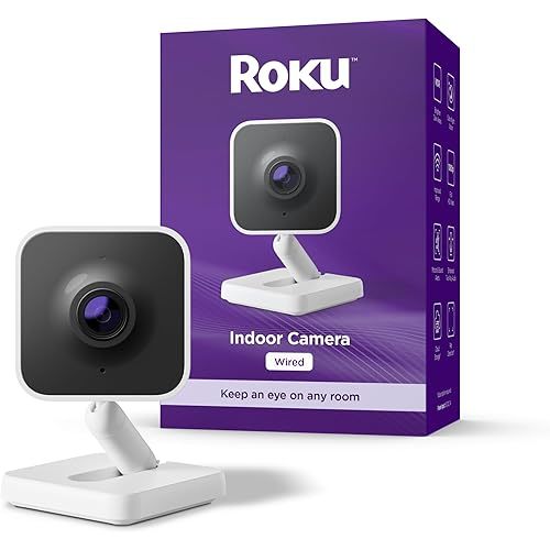 Roku Indoor Camera - Home Security - 1-Pack - Wired Security Camera & Pet Monitor with 1080p HD Color Night Vision, Works with Alexa & Google, Motion & Sound Detection, WDR & WiFi 6