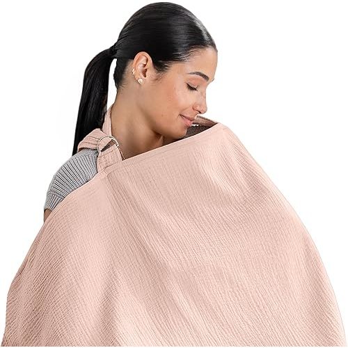 Comfy Cubs Nursing Cover for Baby Breastfeeding - 100% Muslin Cotton, Soft & Breathable Cotton, Breastfeeding Pumping Cover for Mom, with Rigid Hoop - Privacy Unisex Lightweight Covers Wrap (Blush)
