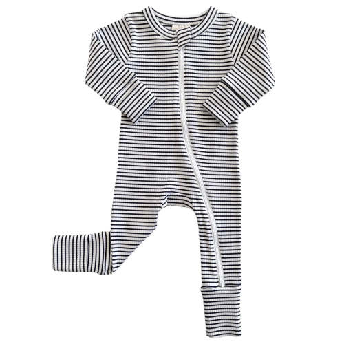 Black Stripe / Organic Ribbed 2-Way Zip Romper