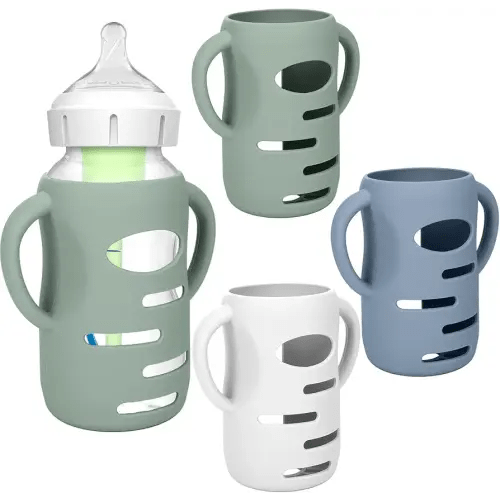 BUSOHA 3 Pack Silicone Sleeves for Dr Brown's Glass Baby Bottles - Drop Protection Baby Bottle Sleeves,Compatible with Dr. Brown's Newborn Glass Bottles,with Silicone Handles,9 oz