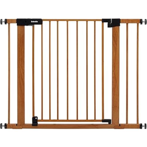 BABELIO 29-40" Metal Baby Gate with Wood Pattern, Auto Close Dog Gate for The House、Stairs and Doorways, Pressure Mounted Pet Gate with Door,NO Tools Needed