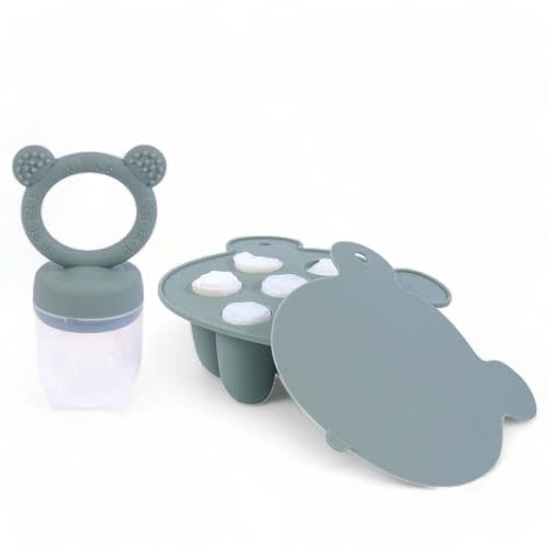 Freshill Breastmilk Popsicle Molds for Teething, Baby Food Silicone Freezer Tray & Infant Fruit Feeder, Babies Food Storage Containers with Lid, Dishwasher Safe Sage