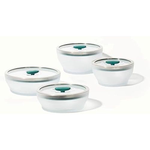 Anyday 8-Pc Microwave Cookware & Glass Food Storage Set with Glass Lids | Plastic-Free Containers | Stackable Airtight Steamer with Vented Lid for Microwave-Safe Reheating & Steaming Vegetables, Rice