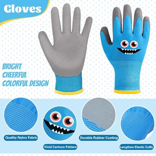 3 Pairs Kids Gardening Gloves Children Yard Work Gloves Soft Rubber Coated Garden Gloves for Toddlers Girls Boys - Small (Age 3-5) - Green, Blue, Turquoise