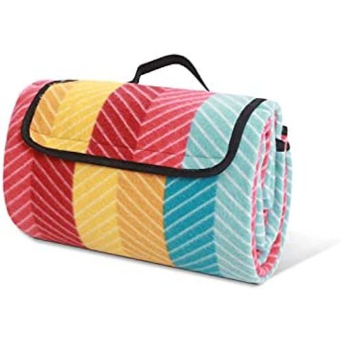 JEAOUIA Picnic Blankets Waterproof Sandproof Foldable Large 59"×59" Outdoor Camping Blanket with 3 Layers Material for 3-6 Adults Striped Picnic Blanket for Camping Beach Park Travel Family