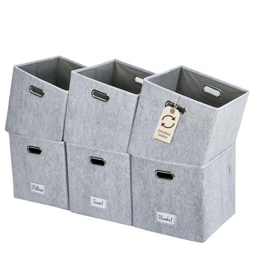 DECOMOMO Felt Storage Bins, 11 inch Cube Storage Bin with Labels for Shelves Kallax (Cube 11" / 6pcs, Light Grey)