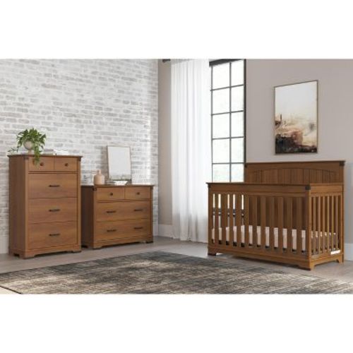 Child Craft Redmond Full Panel Crib, Dresser And Chest Nursery Set, 3-piece, Includes 4-in-1 Convertible Crib, Dresser And Chest (coach Cherry)