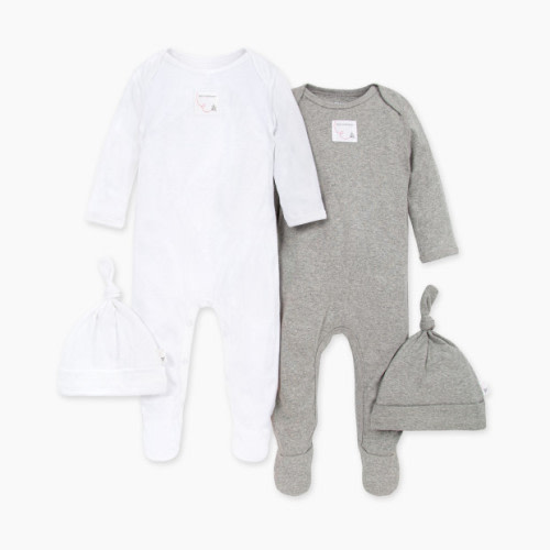 Organic Footed Coverall & Knot Top Hat (2 Pack) - Heather Grey/Cloud