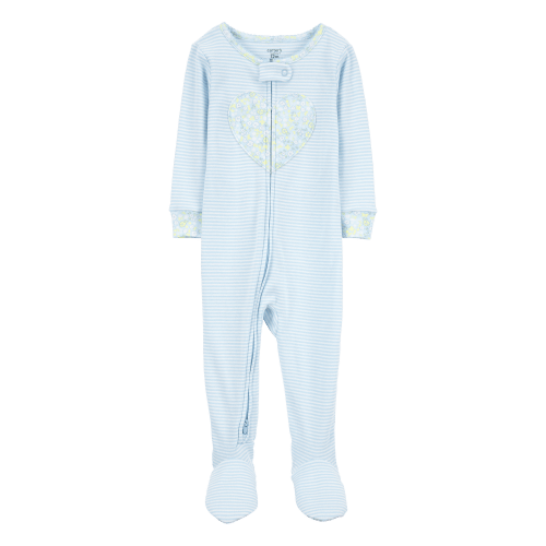 12M Baby Heart Striped Snug Fit Cotton Footie 1-Piece Pajamas - Blue - Carter's | Carter's