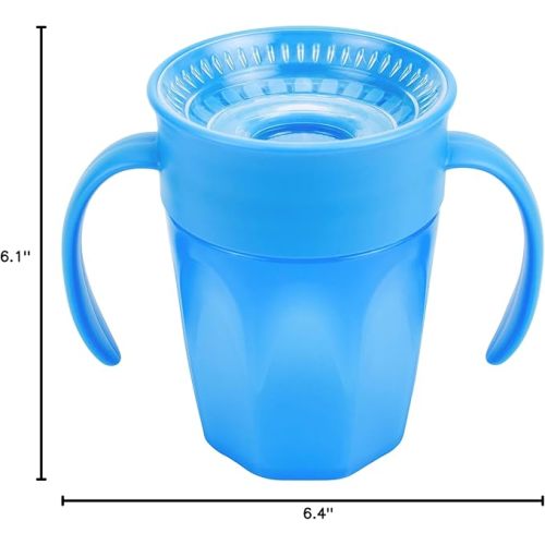 Dr. Brown's Milestones Cheers 360 Cup Spoutless Transition Cup with Handles for Easy Grip & Leak-Free Learning, Blue, 7oz/200mL, 6m+ (Colors May Vary)