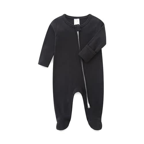 Hikido Baby Romper 100% Organic Cotton Pajamas One Piece Long Sleeve Zipper Footie Onesie for 0~12M Baby