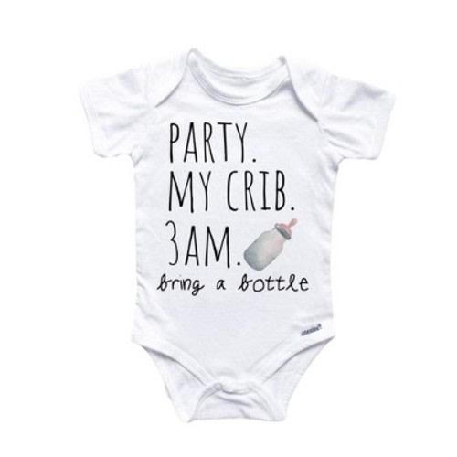 Party My Crib 3am Onesie® Baby Boy Girl Clothes Infant Bodysuit Funny Cute Newborn GS1 White 0-3M Onesie®