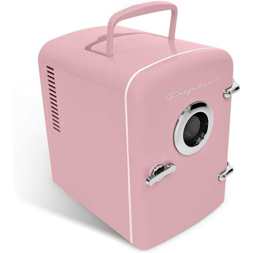 Pink Frigidaire Retro Mini Compact Beverage Cooler (Built-in Bluetooth Speaker)