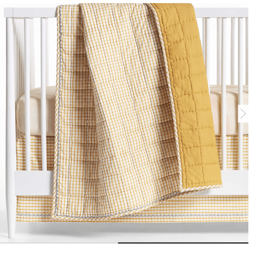 Yellow Windowpane Plaid Organic Cotton Baby Crib Skirt