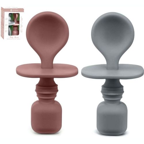 Silicone Baby Spoons for Baby Led Weaning 2-Pack, First Stage Baby Feeding Spoon Set Gum Friendly BPA Lead Phthalate and Plastic Free