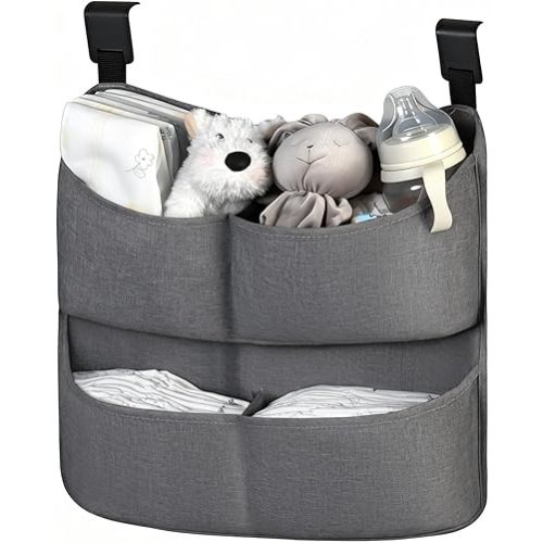 Hanging Diaper Organizer for Crib – Large Capacity Diaper Caddy Holder with 4 Pockets, Diaper Bag Organizer for Changing Table,Bassinet, Stroller,Playpen accessories