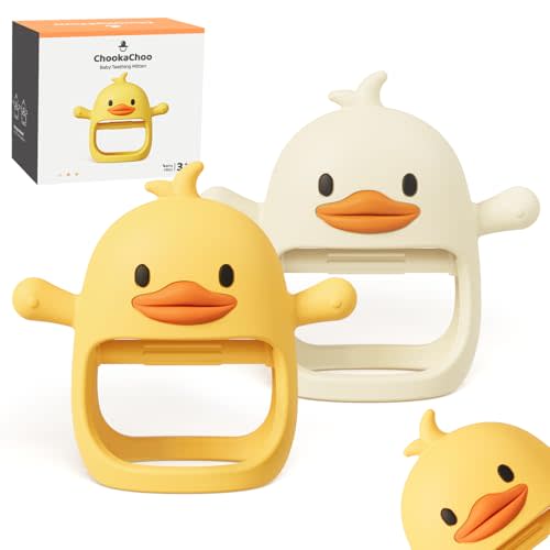 ChooKaChoo 2 Pack Baby Teething Toys, Teething Mitten for Infants 3+ Months, Food Grade Silicone Baby Chew Toys for Sucking Needs, BPA Free Anti-Dropping Wrist Teether, Duckie (Patent Pending)