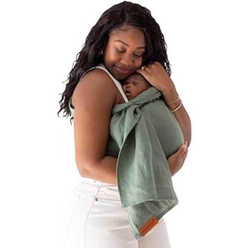 WildBird - Ring Sling Baby Carrier - Newborn to Up to 35 lbs - for Moms, Dads & Caregivers - 100% Natural European Linen Fibers - Versatile & Adjustable - 74” Size - Acadian Fabric & Black Ring