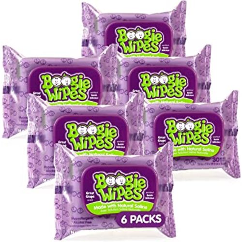 Baby Saline Wipes by Boogie for Face, Body & Nose, FSA/HSA Eligible, for Baby and Kids Made with Natural Saline, Grape Scent, 180 Count (Pack of 6)