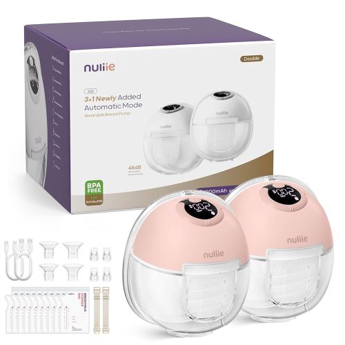 Nuliie Hands-Free Breast Pump, Wearable Breastfeeding Pump 4 Modes 9 Levels with 18/21/24MM Flange, Electric Breast Pump Portable, Replaced Pumping Accessories Included (Pink, 2 Packs)