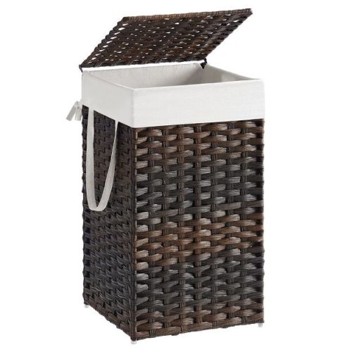 17.2 Gallon (65l) Wicker Laundry Hamper With Lid Laundry Basket With Handles Clothes Hamper Foldable Removable Liner Bag Brown