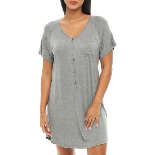 ADR Womens Soft Knit Short Sleeve Nightgown, Button Down Night Shirt Pajamas, Color: Dark heathered gray, Size: medium