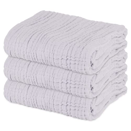 Asung Baby Towels Muslin Baby Bath Towel 3Pack Infant Towels for Newborn Boy Girl 6 Layers Ultra Soft Cotton Toddler Towels for Baby's Delicate Skin 40x 40 Inch (Grey)