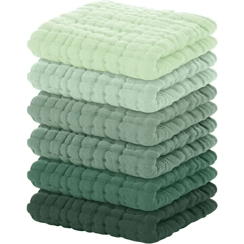 Yoofoss Muslin Baby Washcloths 100% Organic Cotton Face Towels 6 Pack Wash Cloths for Baby 12x12in Soft and Absorbent Baby Wipes (Gradient Green)