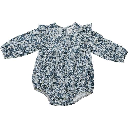 Mebie Baby | Liberty Floral Long Sleeve Ruffle Bubble Romper