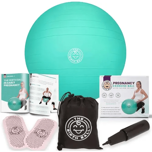 Birthing Ball for Pregnancy & Labor - 18 Page Pregnancy Ball Exercises Guide by Trimester - Non Slip Socks - How to Dilate, Induce, & Reposition Baby for Mom
