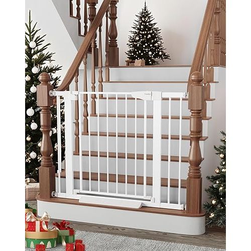 Cumbor 29.7-40.6" Baby Gate for Stairs, Mom's Choice Awards Winner-Dog Gate for Doorways, Pressure Mounted Self Closing Pet Gates for Dogs Indoor, Durable Safety Child Gate with Easy Walk Thru Door