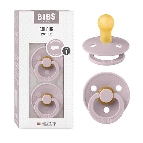 BIBS Pacifiers Colour Collection | Natural Rubber Baby Pacifier | Set of 2 BPA-Free Soothers | Made in Denmark | 0+ Months (Pack of 2) | Dusky Lilac