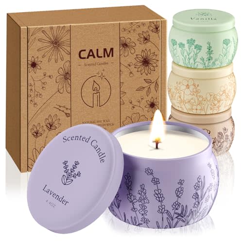 WarmEmbrace Scented Candles for Women, 17.6oz Romantic Candles for Women Girl Candle Set, 120H Burning, Soy Candle for Home Scented, Lavender | Vanilla | Rose & Sandalwood | Jasmine - 4 Pack