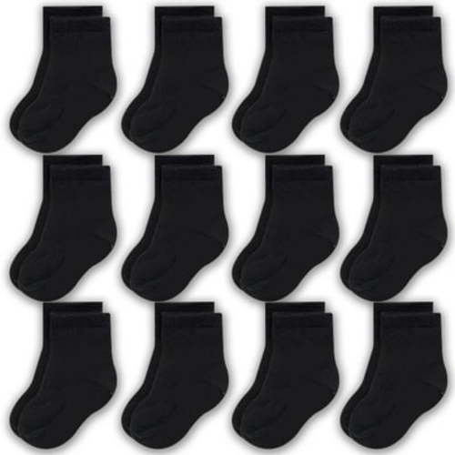CozyWay Baby Socks Crew Comfy Cotton Socks For Girls and Boys Babies Soft & Breathable Infant - 0-6 Months Unisex Black - 12 Pack