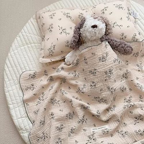 BuLuTu 3 Layer Muslin Toddler Blanket Baby Bed Blankets Swaddle Blankets for Baby Boys Girls, Soft Breathable Baby Crib Quilt for All Seasons,Hyacinth Pattern,47"x51"