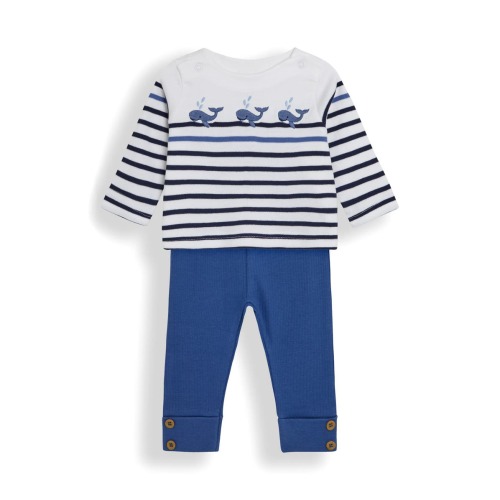 Whale Embroidered Cotton Knit Top & Leggings Set, 18-24M