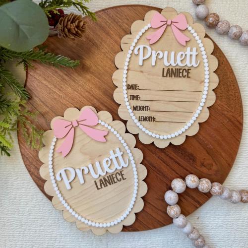 Bow Birth Announcement Sign for Baby Name Announcement for Hospital Birth Stats Board Baby Name Sign Gift for Baby Shower Bow Baby Sign
