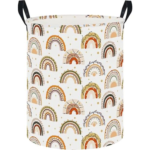 CLOCOR Large Laundry Basket,Waterproof Nursery Hamper,Collapsible Fabric Storage Container,Room Decor,Gift Basket(Boho Rainbow