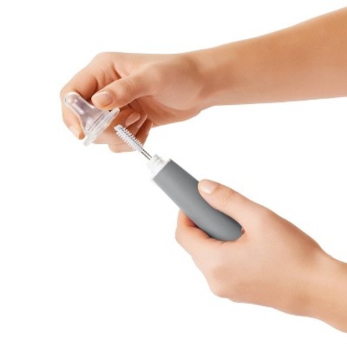 OXO TOT Bottle Brush with Bristled Cleaner & Stand - Gray