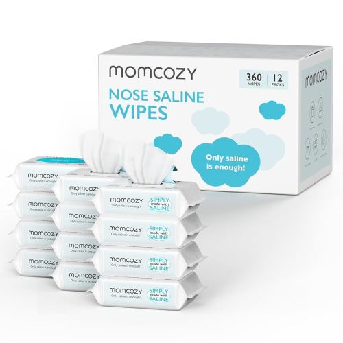 Baby Wipes, Momcozy Saline Nose and Face Wipes, Made Only With Natural Saline, 100% Biodegradable, Unscented & Hypoallergenic for Sensitive Areas Cleansing, Easy to Carry, 360 Count (Packs of 12)