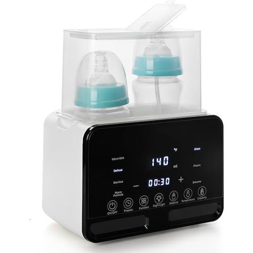 Baby Bottle Warmer, Baby Food Heater，for Breastmilk and Formula with Timer, Fits 2 Bottles,24H Constant Warming, with Defrost, Heat Baby Food Jars, Sterili-zing Function, Accurate Temp Control…