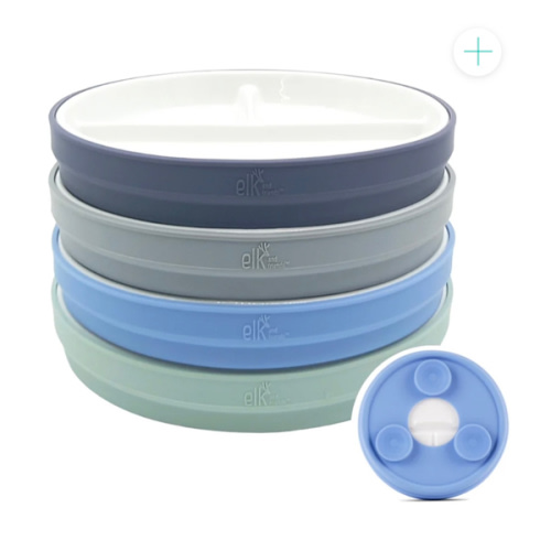 6.7"/16cm Porcelain White Divided Plates with Silicone Suction Sleeves
