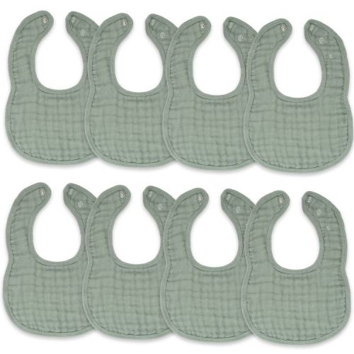 Muslin Cotton Baby Bibs, 8 Pack, Adjustable Size with Easy Snaps, Soft and Super Absorbent, Washable and Reusable By Comfy Cubs - Fern