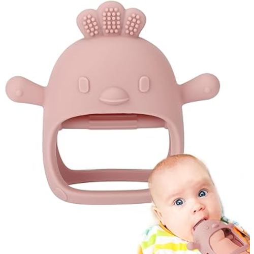Socub Silicone Baby Teether Toy for Infants 3+ Months, BPA Free Anti-Drop Silicone Mitten Teething Toy for Soothing Sore Gums, Baby Chew Toys for Sucking Needs, Rose Pink