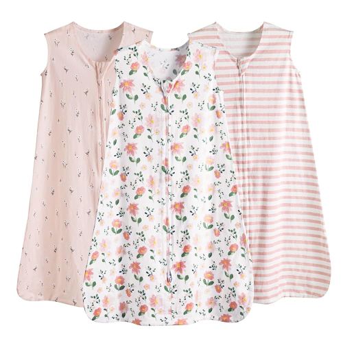 PHF Soft Baby Sleep Sack 6-12 Months 100% Organic Cotton Wearable Blanket, 2-Way Zipper 0.5 TOG Toddler Sleeping Sack 3 Pack, Comfy Sleep Bag for Baby Girls, Pink Floral (Medium)