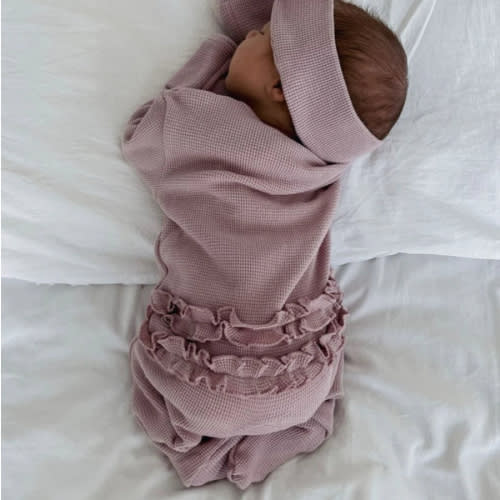 3 Little Crowns My First Outfit - Flutter Bum Onesie + Topknot Set - Soft Lavender