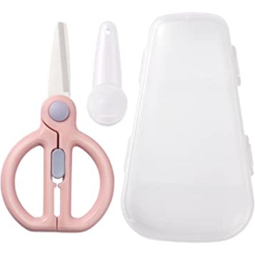 Ceramic Food Scissors for kids, Baby Food Scissors with Protective Blade Cover and Travel Case, Safety Lock, BPA Free (D)