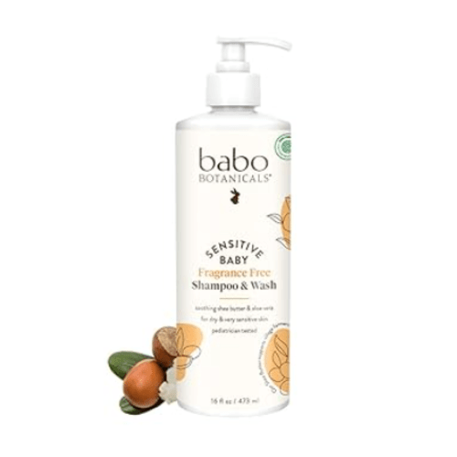 Babo Botanicals Sensitive Baby Fragrance-Free 2-in-1 Shampoo & Wash For Babies & Kids, Pediatrician Tested, EWG Verified, Shea Butter, Calendula, Aloe Vera, Cruelty-Free, Vegan