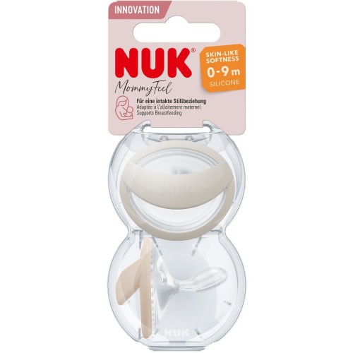 NUK MommyFeel Baby Dummy 0-9m Breastfeeding Friendly Pacifiers 2 Pack - Greige and Sandstone**