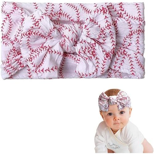 Baseball Baby Headband Turban with Bow,Baseball Hairband Bowknot Newborn Baseball Bow Headwarp,Wide Hair Band Baseball Hair Bow for Girl Toddler Infant